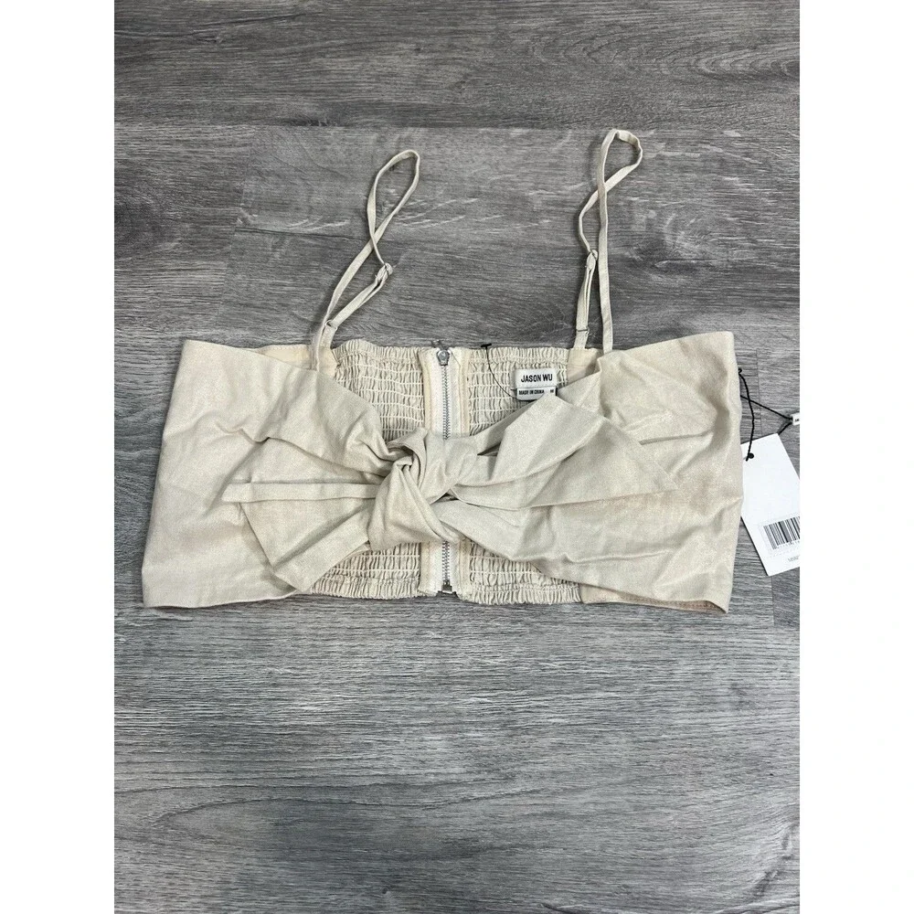 Jason‎ Wu Women’s Beige Crop Bow Top Beige Size medium NWT Designer Luxury Boho - Picture 2 of 9